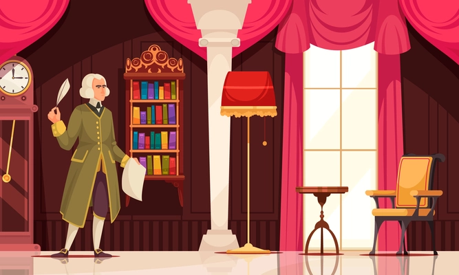 German philosopher Immanuel Kant  one of central thinkers of enlightenment flat background vector illustration