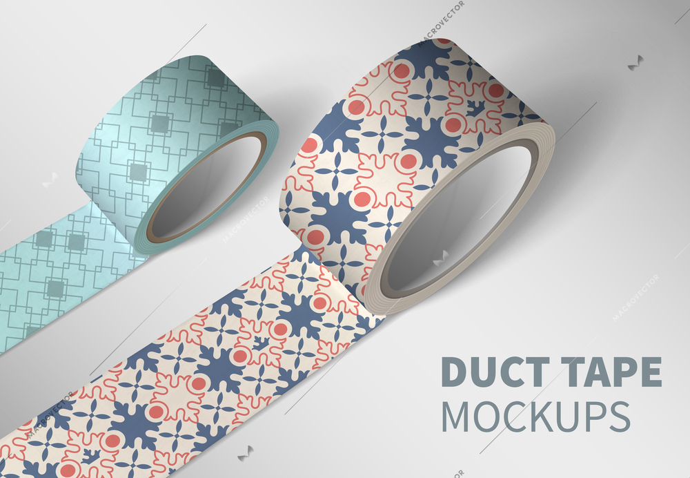 Duct tape mockup realistic composition with white background editable text and two ornate rolls of tape vector illustration