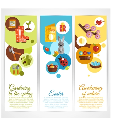 Spring vertical decorative banners set with gardening easter awakening of nature elements isolated vector illustration