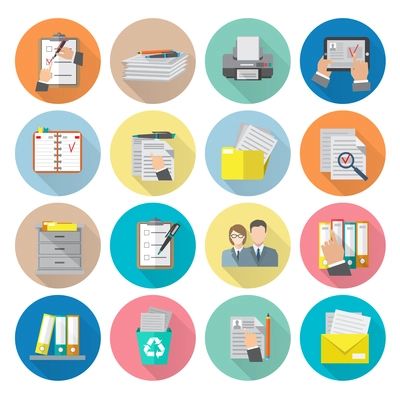 Document archive catalog management documentation organizing icon flat set isolated vector illustration