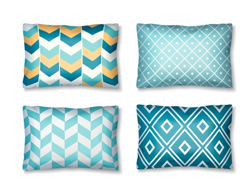 Set of isolated realistic images with pillows of different color and pattern ornaments on blank background vector illustration