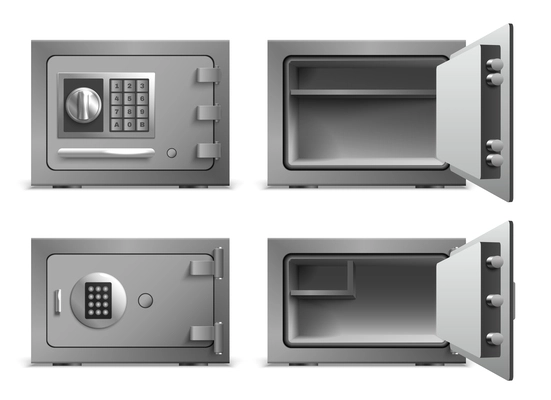 Safe lockers doors set with profit symbols realistic isolated vector illustration