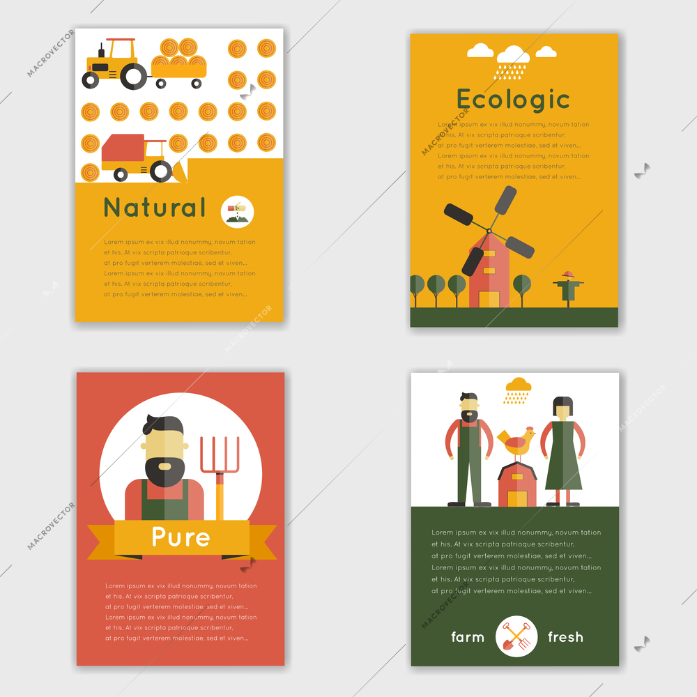 Farm fresh natural ecologic livestock animals brochure set isolated vector illustration