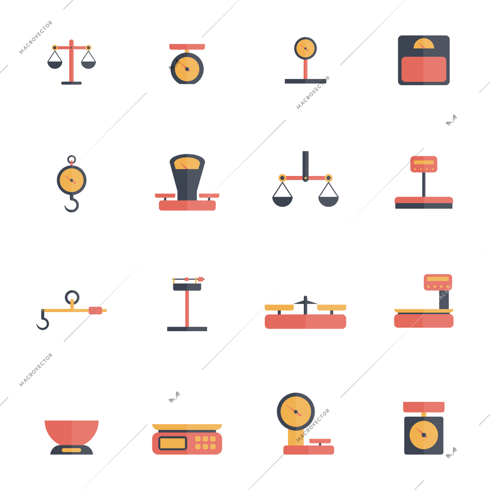 Scales luggage hook foot weight icon flat set isolated vector illustration