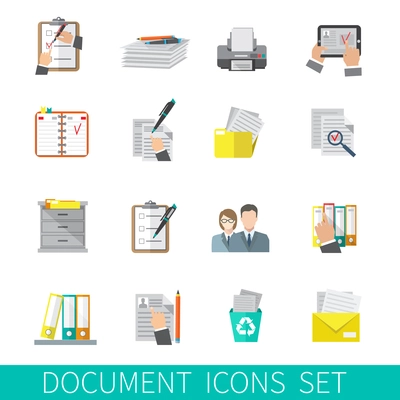 Document paper folder documentation organizing icon flat set isolated vector illustration