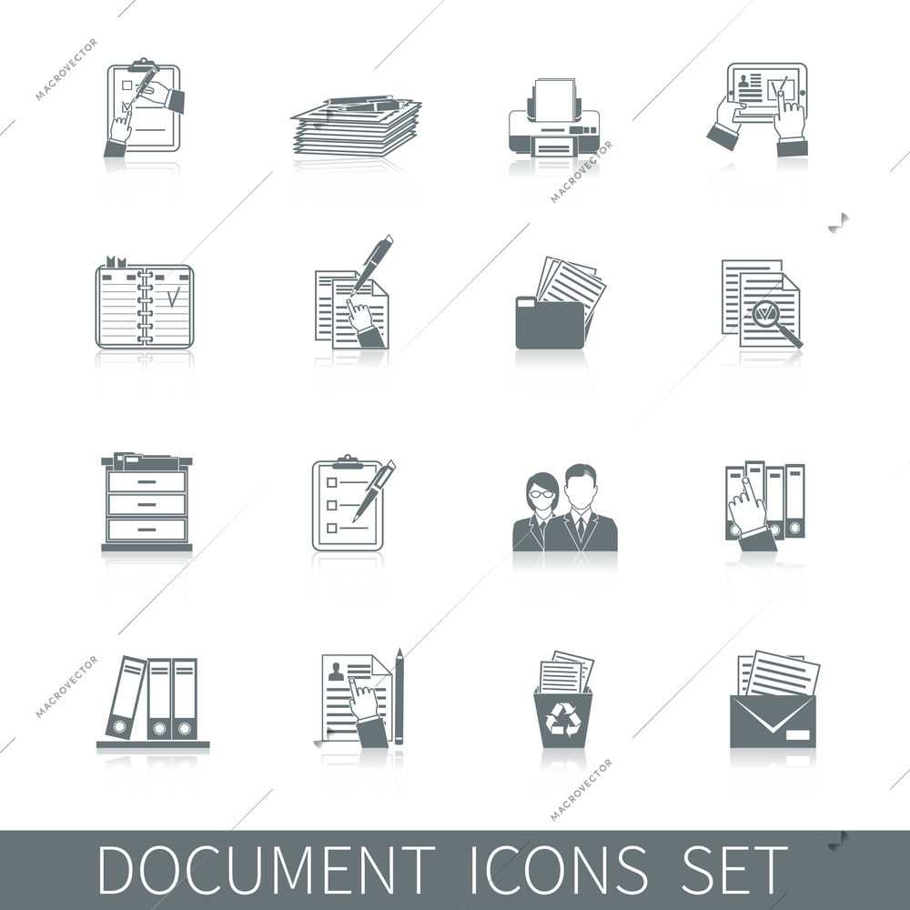 Document office archive control paper documentation icon black set isolated vector illustration