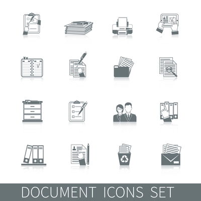 Document office archive control paper documentation icon black set isolated vector illustration