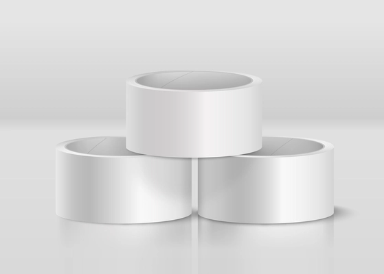 Duct tape mockup realistic composition with view of three white rolls of tape with shadows reflections vector illustration