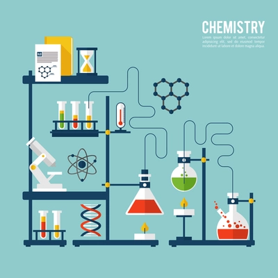 Chemistry background template with microscope atom and dna structure vector illustration