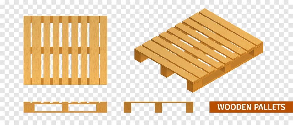 Different side views of wooden pallets on transparent background isolated vector illustration