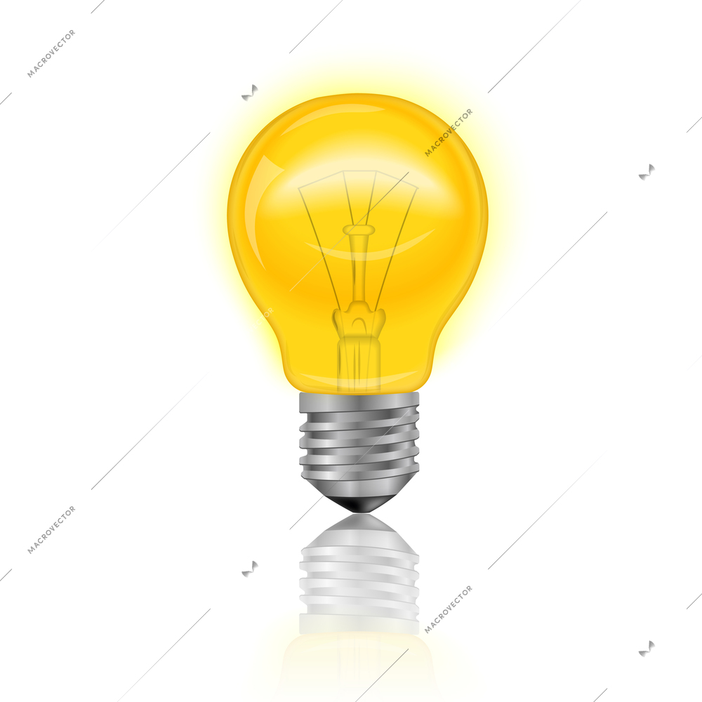 Illuminated electric light bulb realistic isolated on white background vector illustration