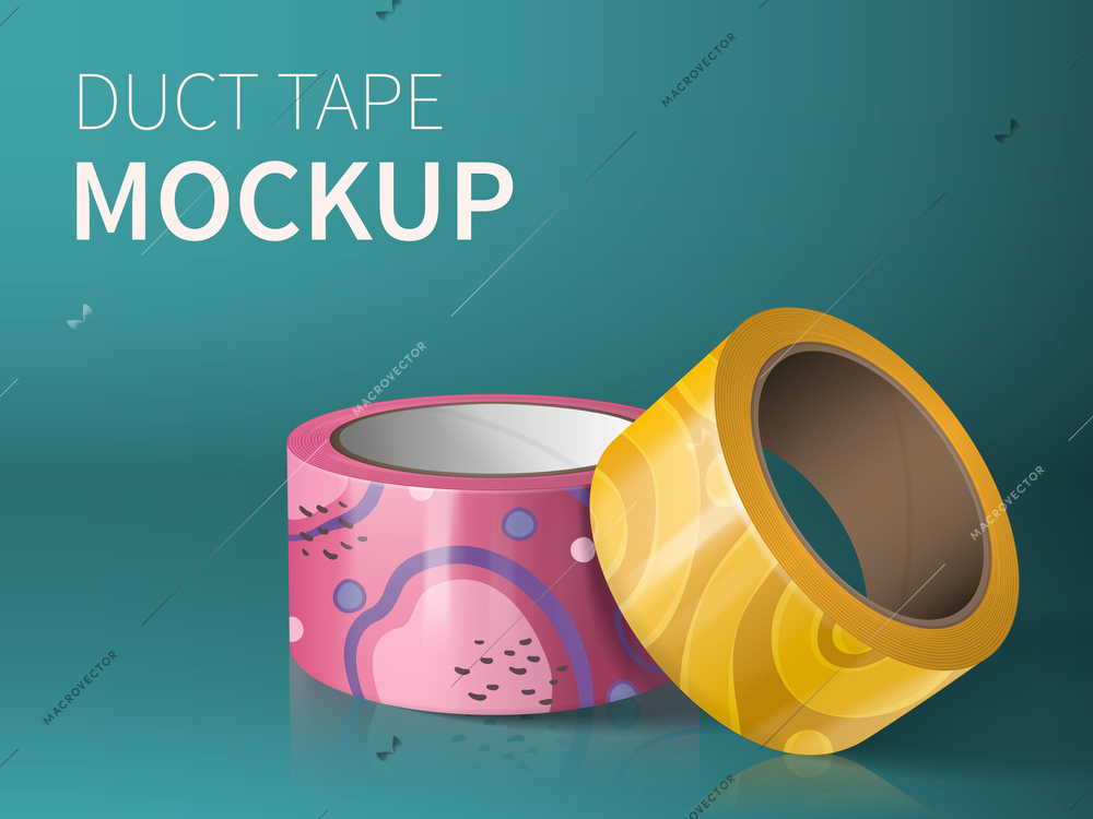 Duct tape mockup realistic composition with editable text and two rolls of festive ornate adhesive tape vector illustration