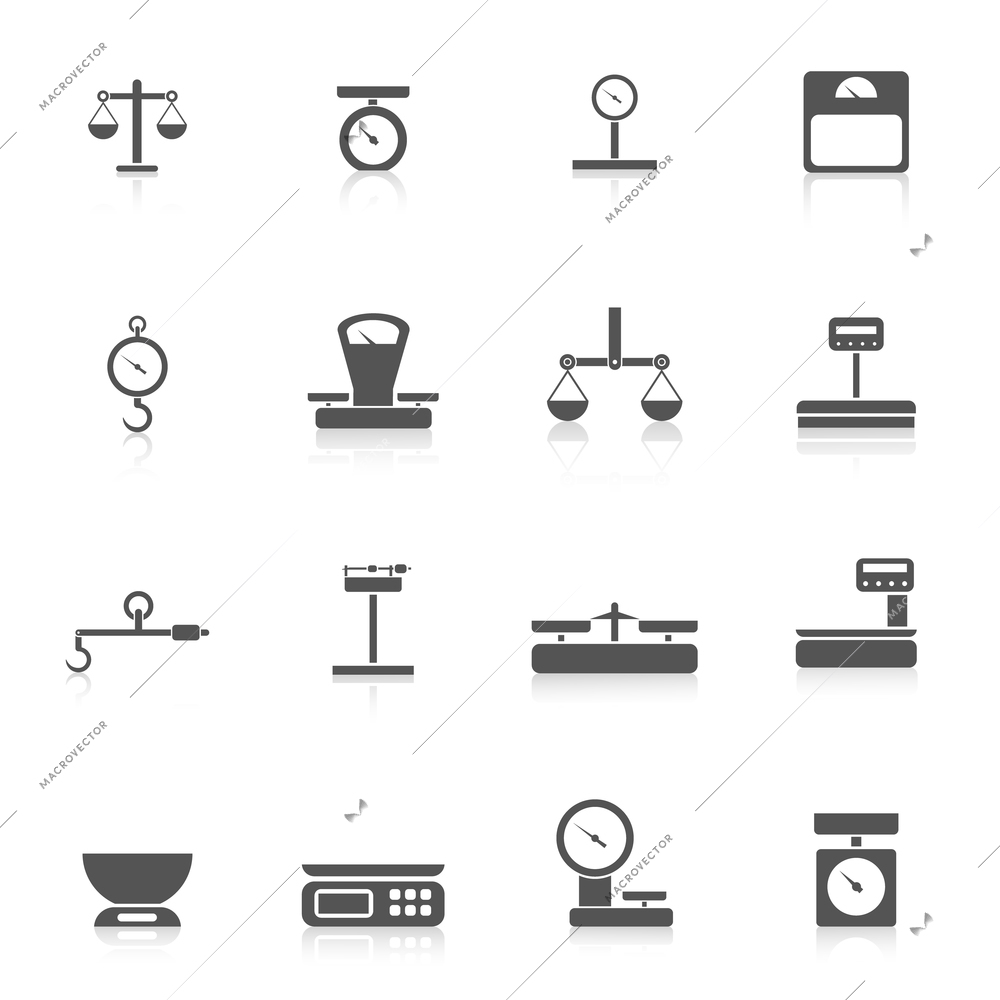 Scales weight tools measure instruments icon black set isolated vector illustration