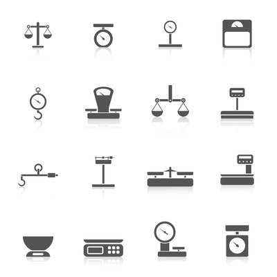 Scales weight tools measure instruments icon black set isolated vector illustration