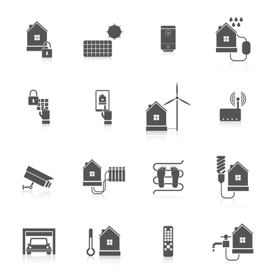 Smart home eco tech system security facilities icon set isolated vector illustration