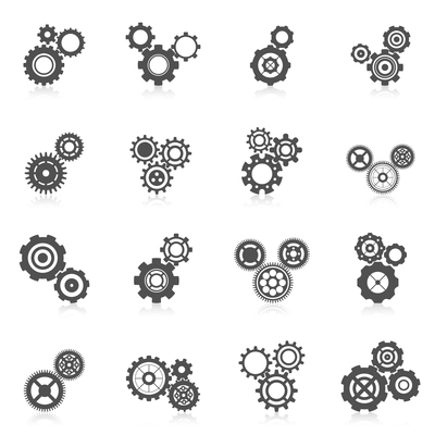 Cog wheel gear mechanic and engineering black icon set isolated vector illustration