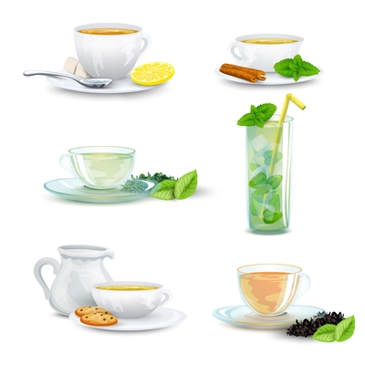 Green black herbal iced tea decorative icon set isolated vector illustration