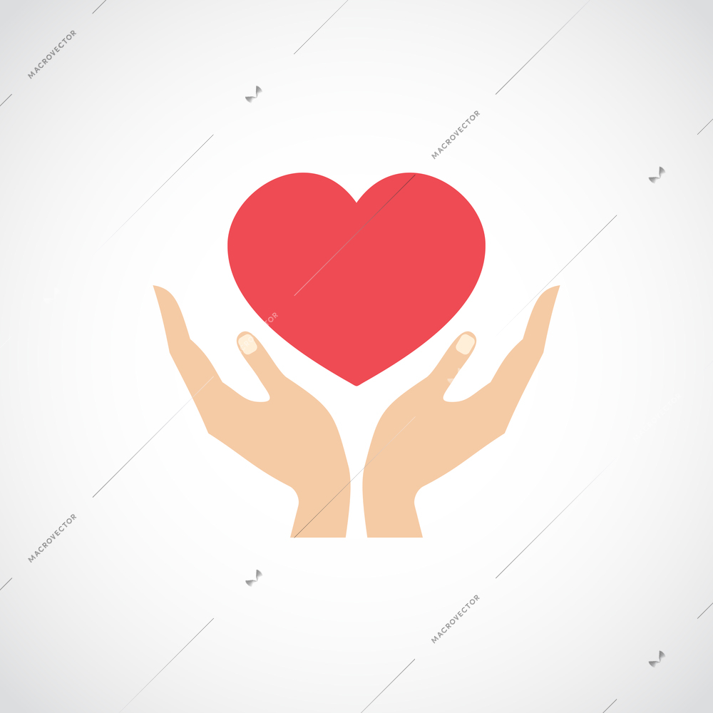 Human hands holding and protect red heart love and health symbol vector illustration