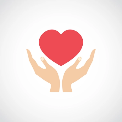 Human hands holding and protect red heart love and health symbol vector illustration