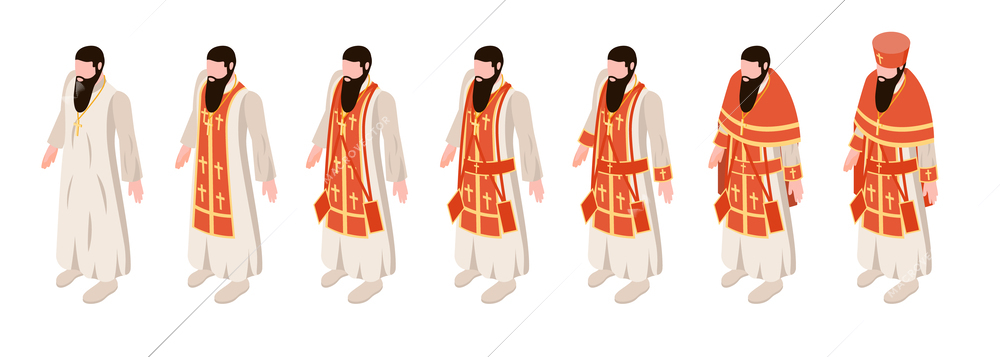 Orthodox christian isometric set with religion symbols isolated vector illustration