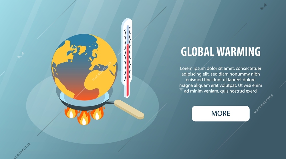 Isometric environmental problems horizontal banner with global warming concept vector illustration