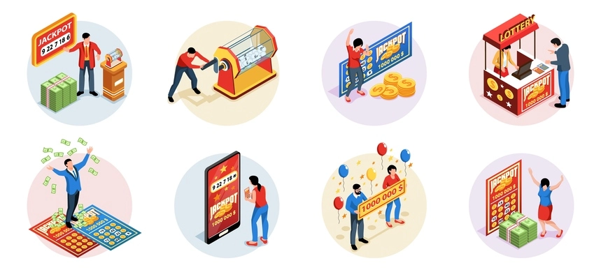 Isometric lottery composition set with win and loss concepts isolated vector illustration