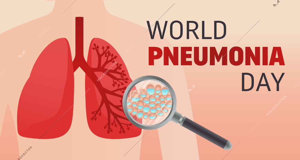 World pneumonia day composition with editable text and silhouette of human body with lungs anatomical shape vector illustration