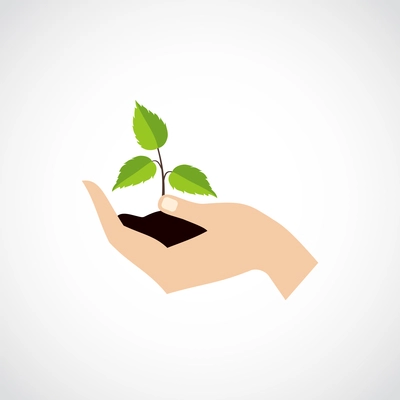 Hand hold and protect plant sprout eco world symbol vector illustration