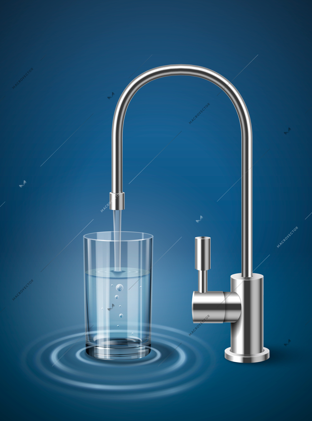 Water filter realistic with faucet and full glass vector illustration