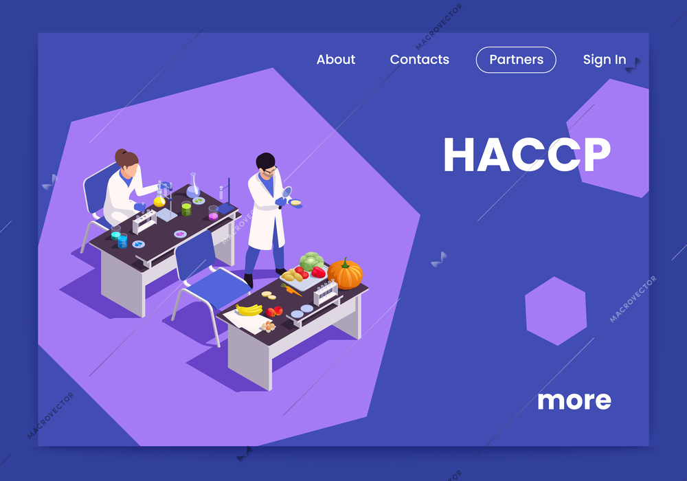 HACCP food safety concept with lab workers testing products isometric vector illustration