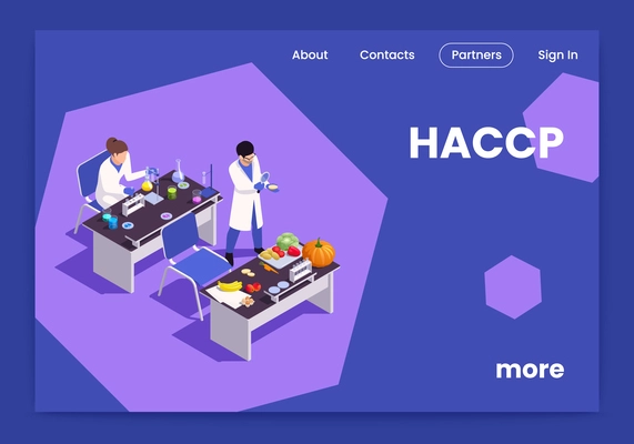 HACCP food safety concept with lab workers testing products isometric vector illustration