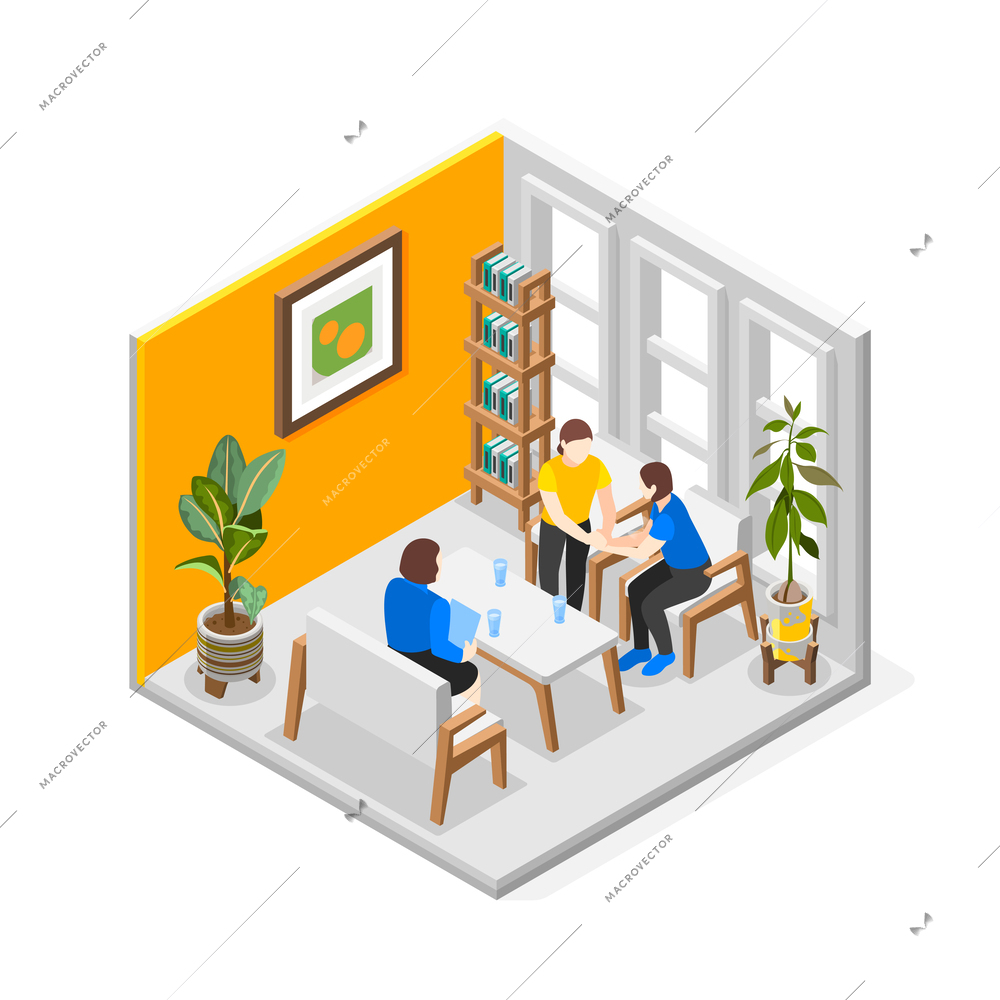 Empathy characters isometric composition with couple counseling vector illustration