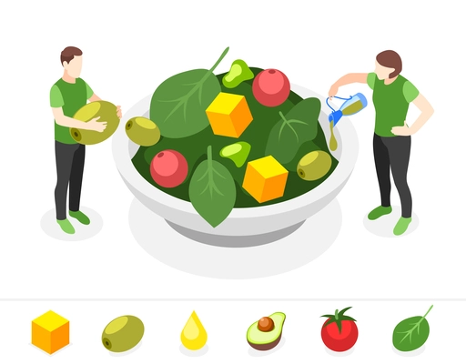 Omega 3 acid isometric composition with healthy salad vector illustration