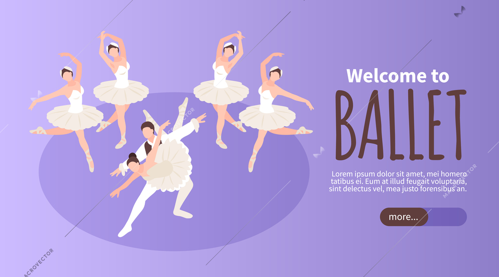 Isometric horizontal ballet banner with female and male performers vector illustration