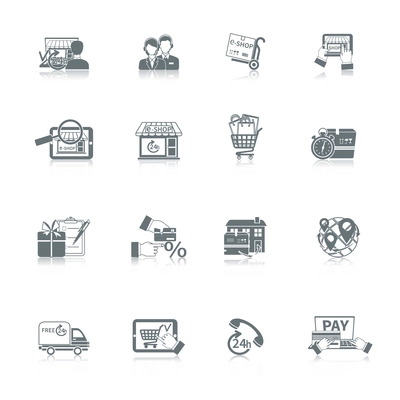 Shopping online e-commerce express delivery icon black set isolated vector illustration