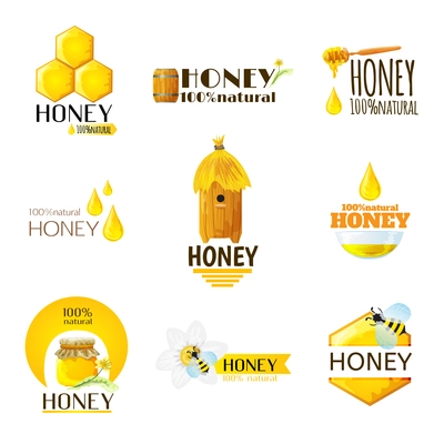 Natural honey  healthy organic product labels set isolated vector illustration