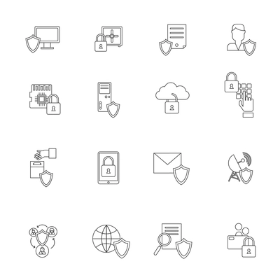 Information security cloud computing database protection system icon outline set isolated vector illustration