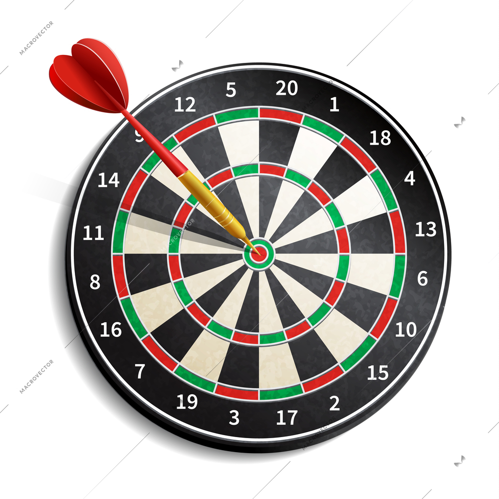 Dart board with arrow realistic isolated on white background vector illustration