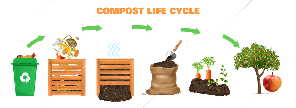 Compost realistic life cycle concept with ecosystem symbols vector illustration