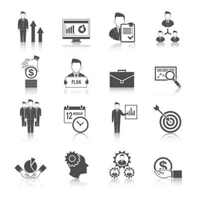 Management business growth effective team black icon set isolated vector illustration