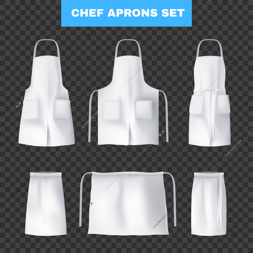 Realistic culinary chef aprons icon set white different types kinds and genders  vector illustration