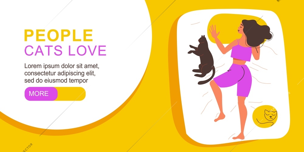 Cats lovers horizontal banner with sleep symbols flat vector illustration