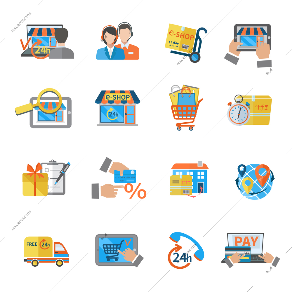 Shopping e-commerce online payment customer shipping icon set isolated vector illustration