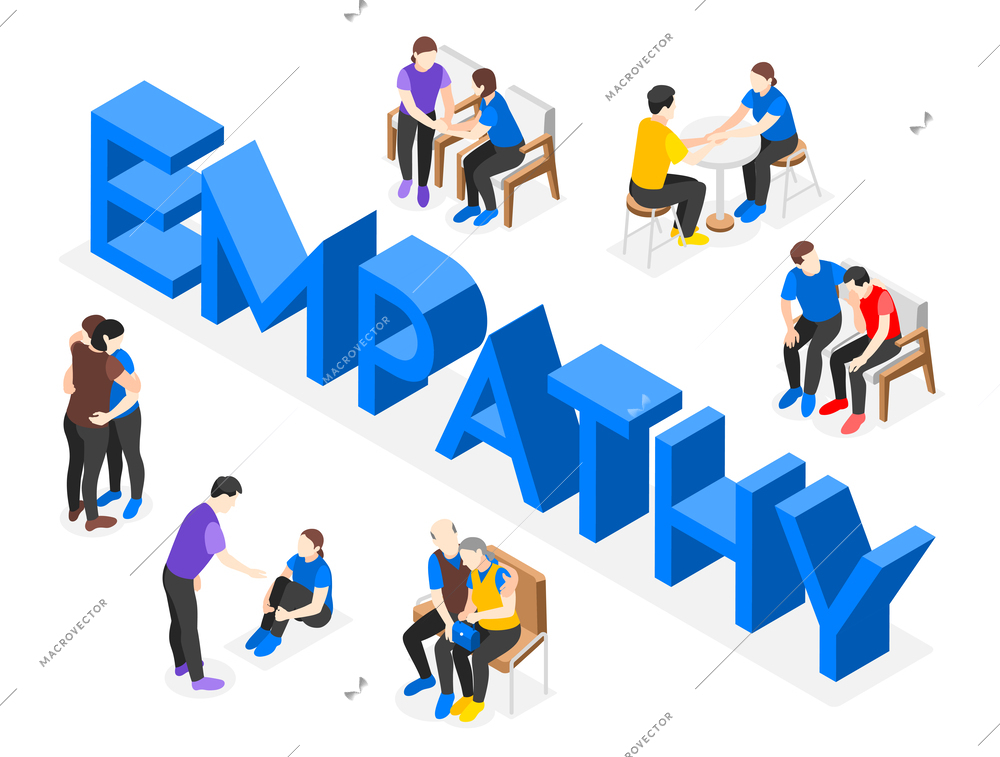 Empathy characters isometric composition with people in emotional relationships vector illustration