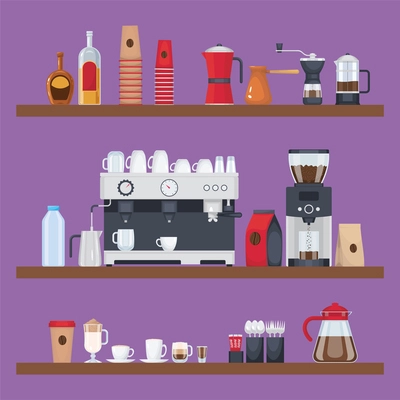 Barista flat composition with coffee making accessories flat vector illustration