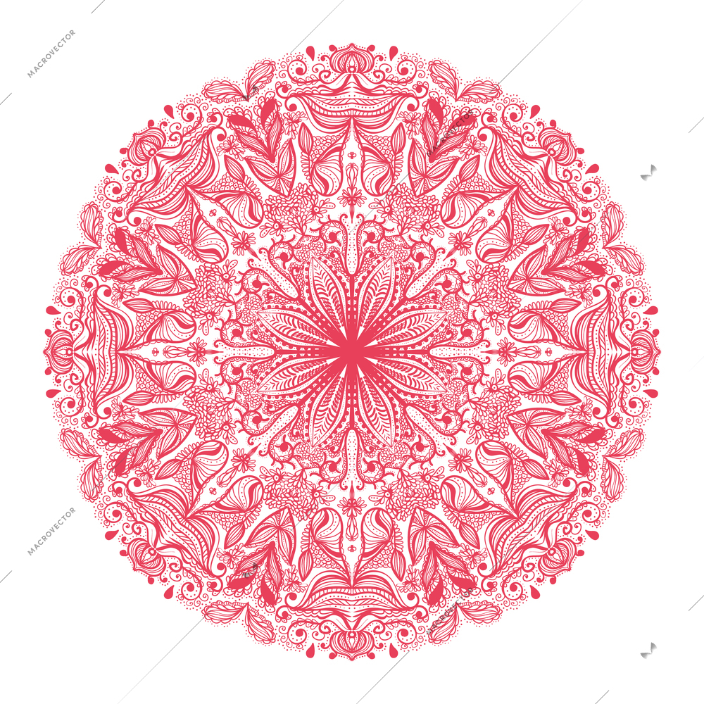 Ornamental rose round pattern isolated vector illustration