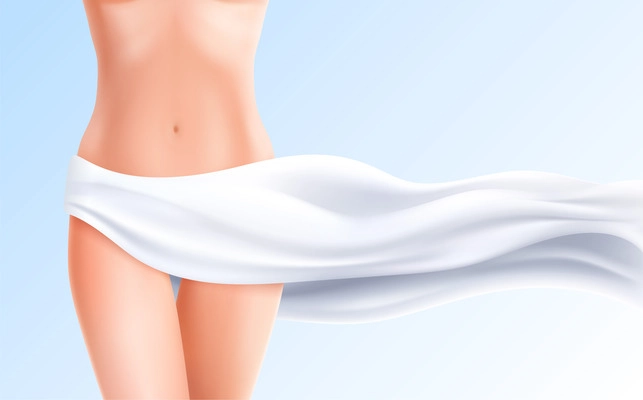 Female woman body realistic composition with gradient background and white fabric covering nude girl body image vector illustration