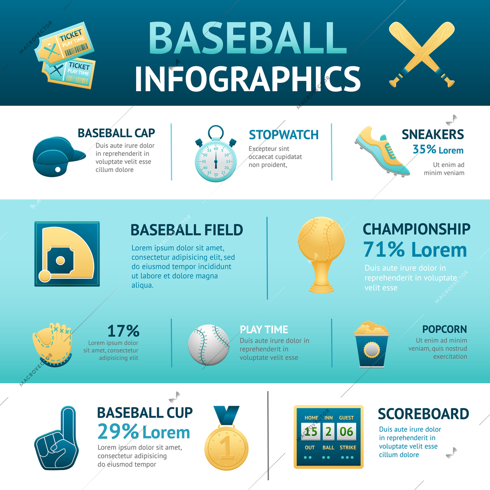 Baseball infographics set with cup field championship scoreboard symbols vector illustration