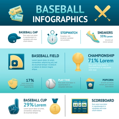 Baseball infographics set with cup field championship scoreboard symbols vector illustration