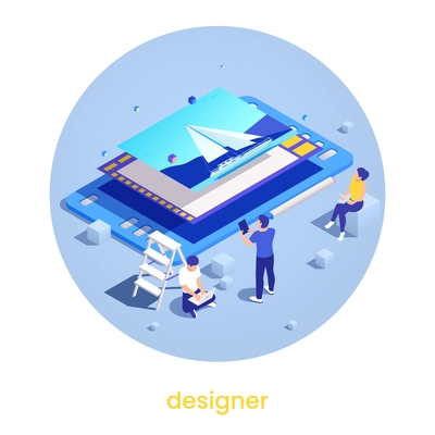 IT professions isometric round concept with designer symbols vector illustration